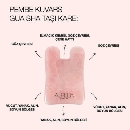 Aurelia Geneve Kare Şekilli Gua Sha Taşı - Pembe Kuvars - 2