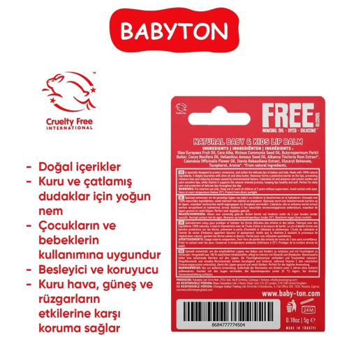Babyton Doğal Dudak Koruyucu Bitkisel Lipbalm Çilek 5 gr - 2