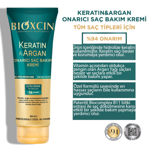 Bioxcin Keratin ve Argan Bariyer Onarıcı Saç Bakım Kremi 250 ml - 2