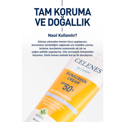 Celenes By Sweden Herbal Kuru ve Hassas Ciltler İçin Güneş Kremi SPF50+ 50 ml - 6