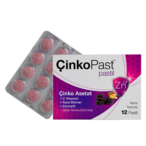 ÇinkoPast C Vitamini Zencefil Karamürver İçeren Takviye Edici Gıda 12 Pastil - Abdi İbrahim