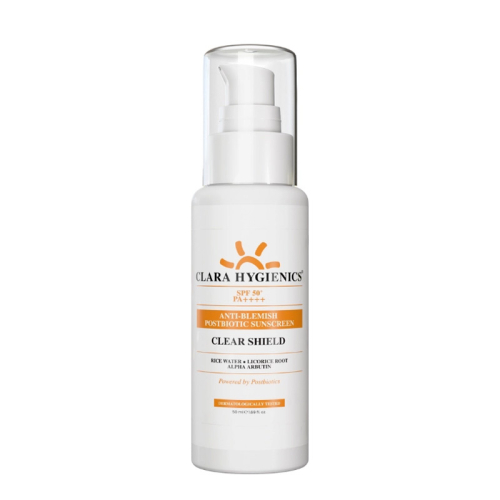 Clara Hygienics Clear Shield 50+ SPF Anti-Blemish Posbiotic Sunscreen 50 ml - Clara Hygienics