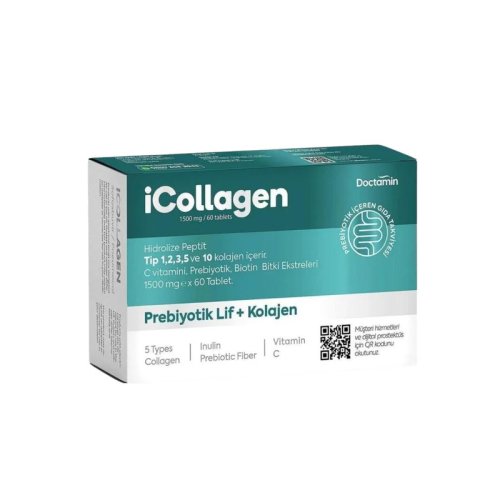 Doctamin İCollagen Hidrolize Kollajen, Prebiyotik Lif ve Bitki Ekstreleri içeren Tablet Takviye Edici Gıda 60 Tablet - 1