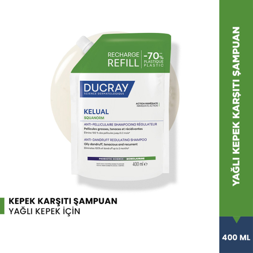 Ducray Kelual Squanorm Yağlı Saçlar için Kepek Karşıtı Şampuan 400 ml -  Refill - 2