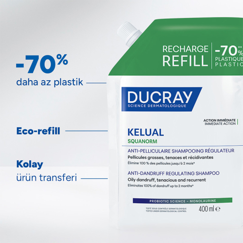 Ducray Kelual Squanorm Yağlı Saçlar için Kepek Karşıtı Şampuan 400 ml -  Refill - 3