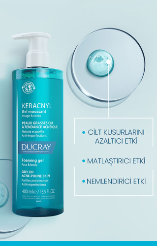Ducray Keracnyl Yağlı ve Akneye Eğilimli Ciltler için Yüz Temizleme Jeli 400 ml - 5