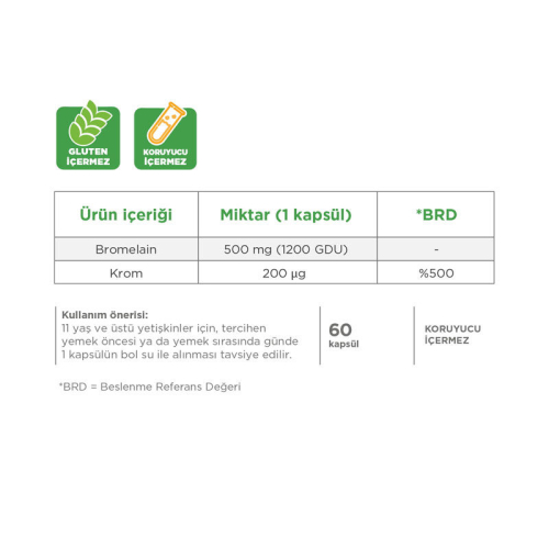 Dynavit Bromelain ve Krom Pikolinat İçeren Takviye Edici Gıda 60 Kapsül - 2