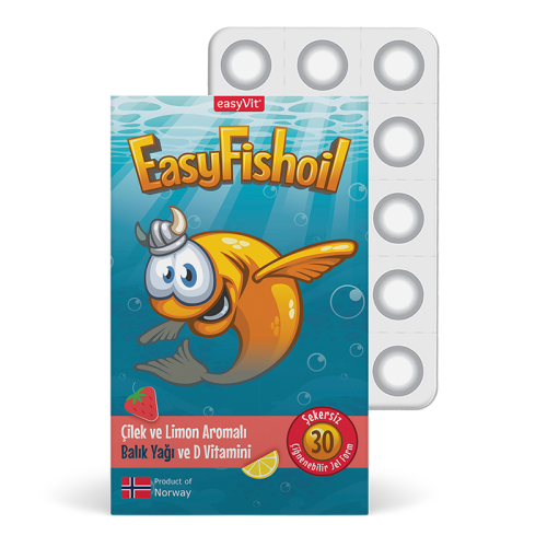 Easy Fish Oil Çilek ve Limon Aromalı Balık Yağı ve D Vitamini 30 Çiğnenebilir Jel - EasyVit
