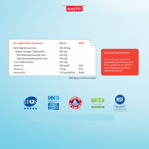 Easy Fish Oil Beta Glukan Çiğnenebilir 30 Jel Form - 6