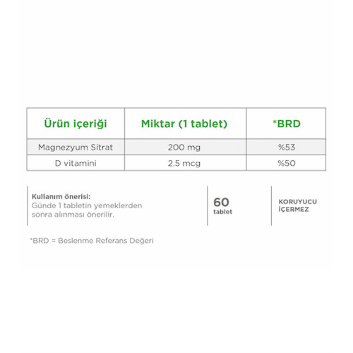 Eczacıbaşı Dynavit Magnesium Citrate 200 mg- Vitamin D Takviye Edici Gıda 60 Tablet - 2