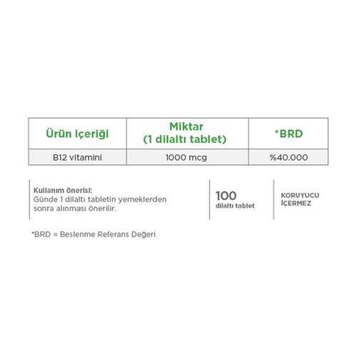 Eczacıbaşı Dynavit Vitamin B12 1000 mcg Takviye Edici Gıda 100 Tablet - 2