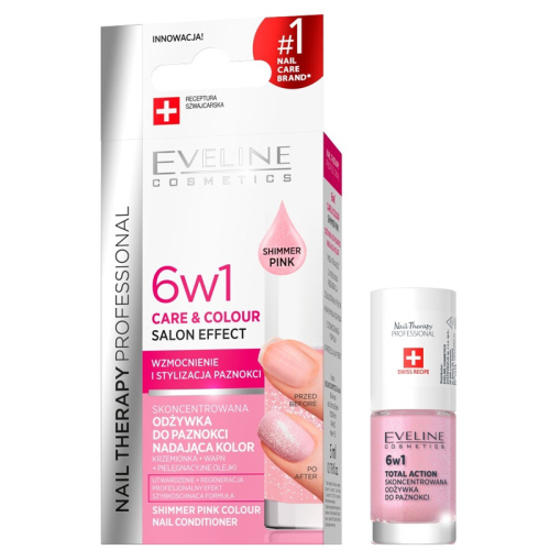 Eveline Cosmetics 6w1 Care&Colour Salon Effect 5 ml - Shimmer Pink - 1