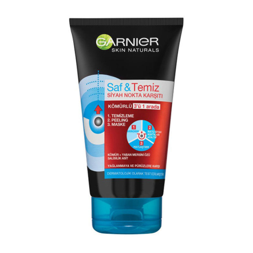 Garnier Saf ve Temiz Siyah Nokta Karşıtı Kömürlü 3ü 1 Arada 150 ml - Garnier