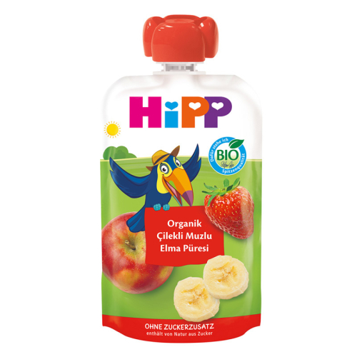 Hipp Organik Çilekli Muzlu Elma Püresi 100 gr - Hipp