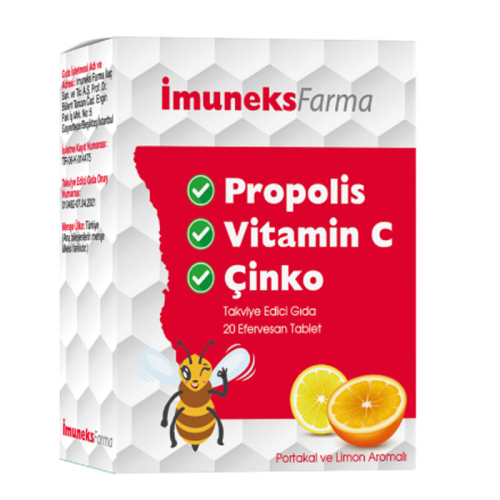 Imuneks Propolis Vitamin C Çinko içeren Takviye Edici Gıda 20 Efervesan Tablet - 1