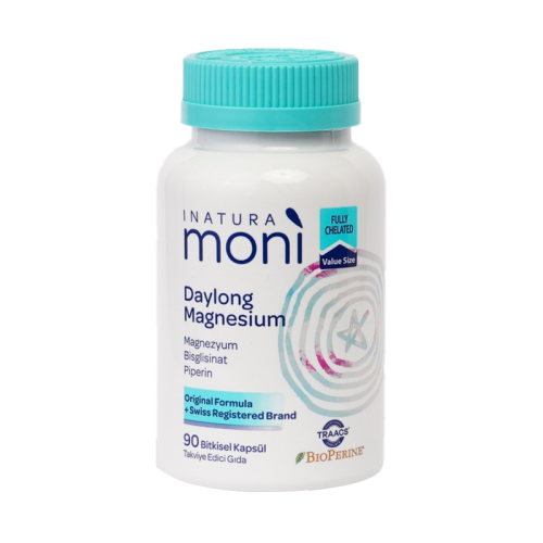 Inatura Moni Daylong Magnesium Bisglisinat, Sitrat, B6, Piperin 90 Vegan Kapsül - Moni Vitamins
