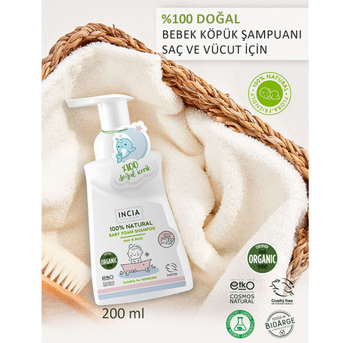 Incia Bebekler İçin Doğal Köpük Şampuanı Saç ve Vücut İçin 200 ml - 5