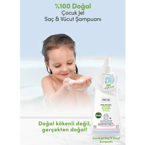 INCIA Çocuklar İçin Doğal Jel Şampuan Saç ve Vücut İçin 350 ml - 5