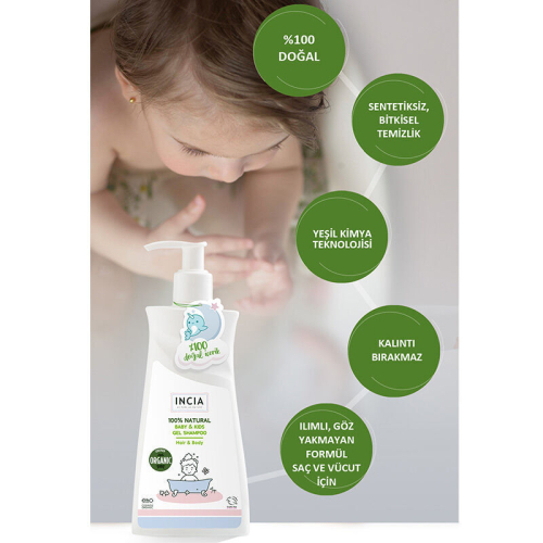 INCIA Çocuklar İçin Doğal Jel Şampuan Saç ve Vücut İçin 350 ml - 3