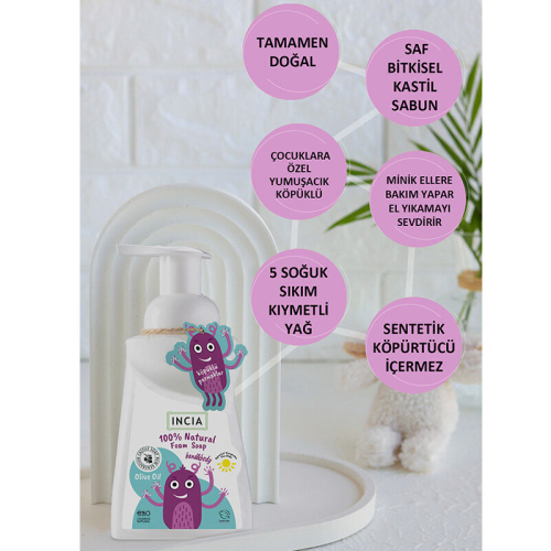 INCIA Çocuklar İçin Zeytinyağlı Doğal Köpük Sabun 200 ml - 4