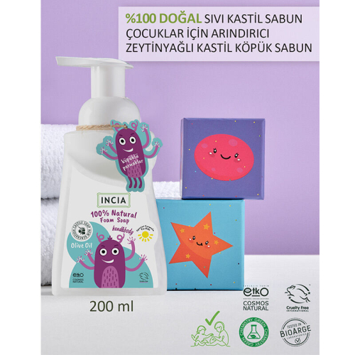 INCIA Çocuklar İçin Zeytinyağlı Doğal Köpük Sabun 200 ml - 6