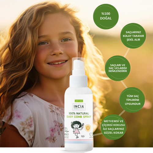 Incia Doğal Kolay Tarama Spreyi Çocuklar İçin Nemlendirici Parlaklaklaştırıcı Anti-Klit 100ml - 5