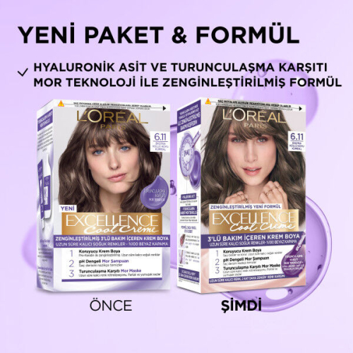 Loreal Paris Excellence Cool Creme 6.11 Ekstra Küllü Koyu Kumral Saç Boyası - 2