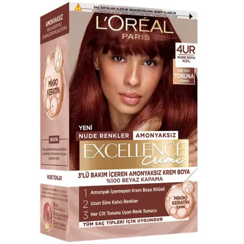 Loreal Paris Excellence Creme Nude Renkler Saç Boyası – 4UR Nude Koyu Kızıl - 1