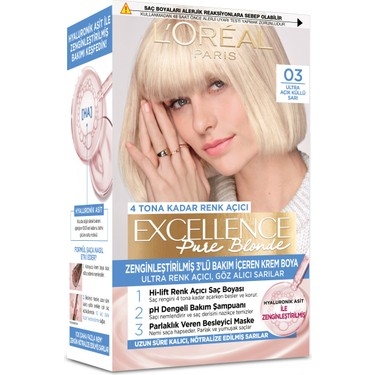 Loreal Paris Excellence Pure Blonde Saç Boyası 03 - Ultra Açık Küllü Sarı - Loreal Paris