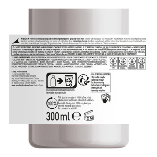 Loreal Professionnel Çok Açık Sarı, Gri ve Beyaz Saçlar için Renk Dengeleyici Mor Şampuan 300 ml - 3