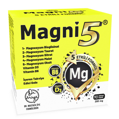 Magni5 Magnezyum Vitamin D3 B6 İçeren Takviye Edici Gıda 90 Kapsül - Magni5