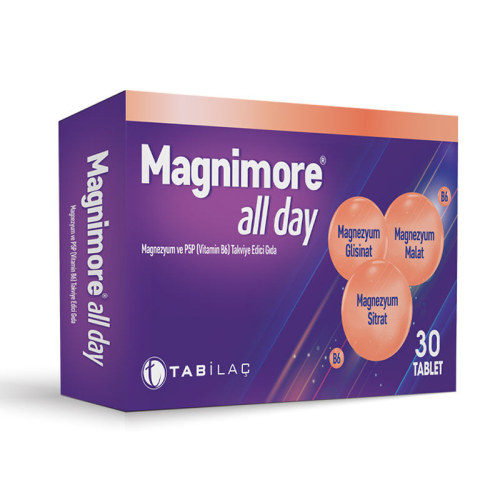 Magnimore All Day Magnezyum ve P5P (Vitamin B6) Takviye Edici Gıda 30 Tablet - TAB İlaç Sanayi A.Ş