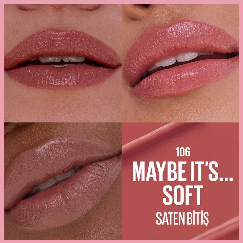 Maybelline New York Serum Etkili Hyalüronik Asit ve Besleyici Yağ İçeren Ruj - 106 Maybe It's Soft - 3