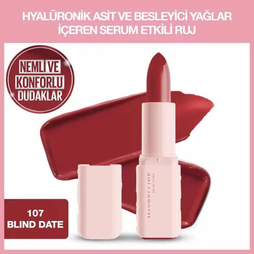 Maybelline New York Serum Etkili Hyalüronik Asit ve Besleyici Yağ İçeren Ruj - 107 Blind Date - 2