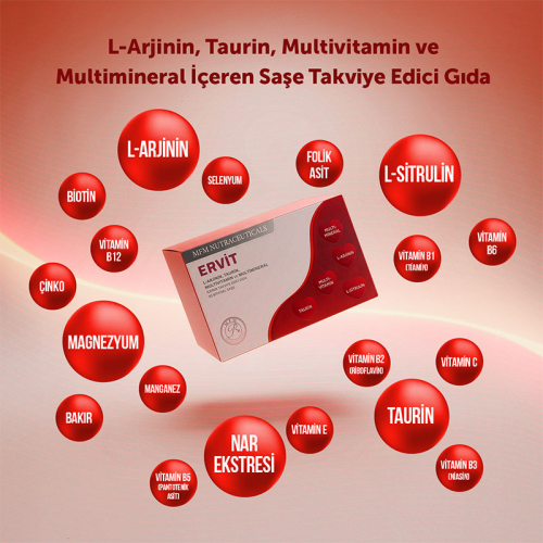 MFM NUTRACEUTICALS Ervit L-Arjinin, Taurin, Multivitamin ve Multimineral İçeren Takviye Edici Gıda 30 Şase - 3