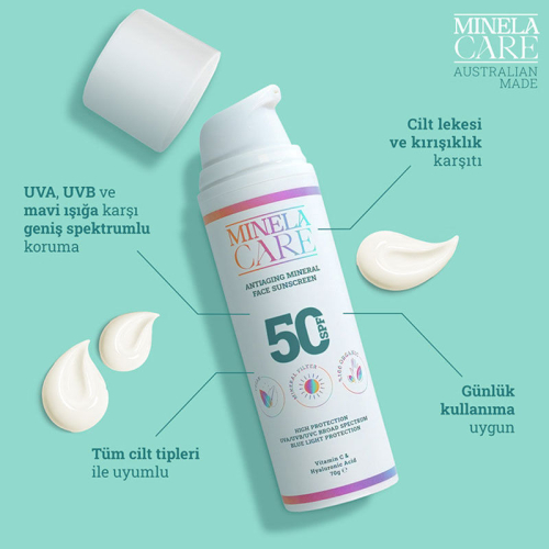 Minela Care Anti-Aging Organik Mineral Filtreli Yüz Güneş Kremi SPF50+ 70 gr - 3