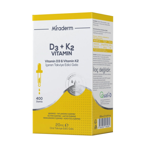 Miraderm D3 + K2 Vitamin Takviye Edici Gıda 20 ml - Miraderm