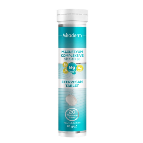 Miraderm Magnezyum Kompleks ve Vitamin B6 İçeren Takviye Edici Gıda 20 Tablet - Miraderm
