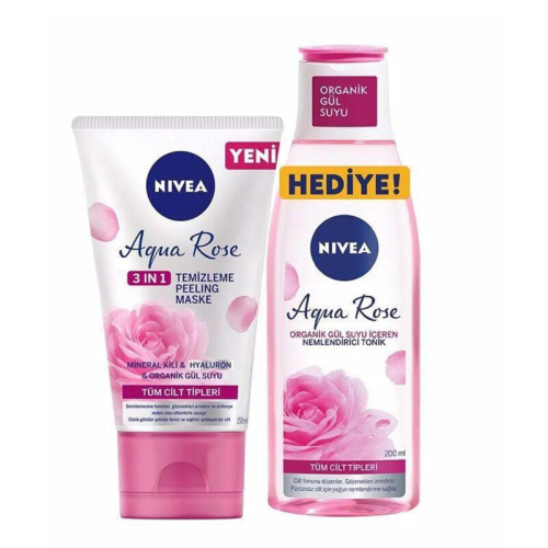 Nivea Aqua Rose Temizleme Peeling Maske 150 ml + Nemlendirici Tonik 200 ml HEDİYE - Nivea