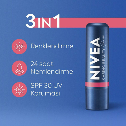 Nivea Caring Beauty Rose SPF30 Dudak Bakım Kremi 4.8 gr - 2