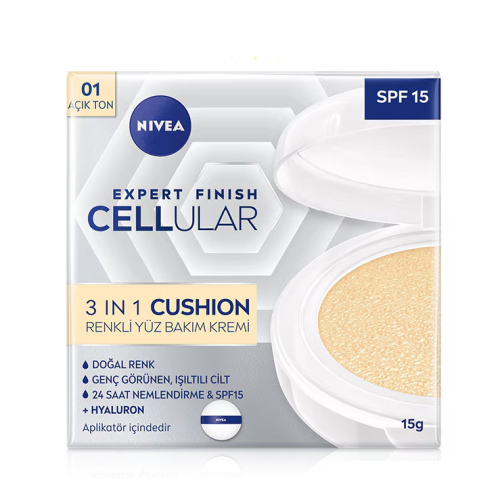 Nivea Expert Finish Cellular 3in1 Spf 15 Cushion Renkli Yüz Kremi 15 gr Açık Ton - Nivea