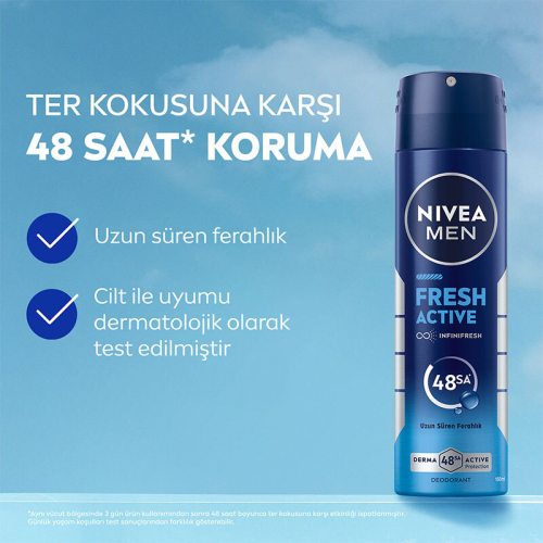 Nivea Men Erkek Sprey Deodorant Fresh Active 150 ml - Ter Kokusuna Karşı 48 Saat Koruma, Uzun Süre Ferahlık - 2