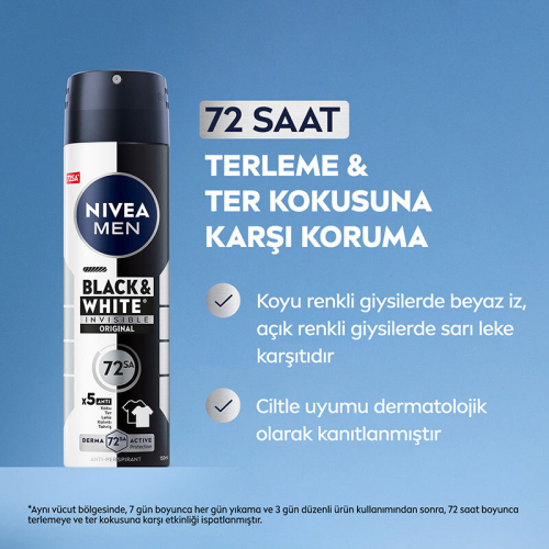 Nivea MEN Erkek Sprey Deodorant Black White Invisible Original 150 ml - 72 Saat Anti-Perspirant Ter Koruma - 2