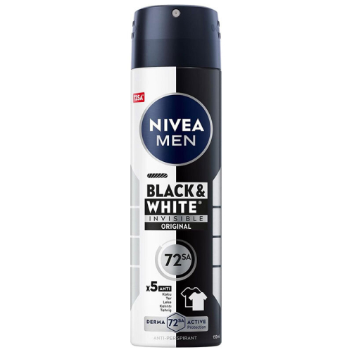 Nivea MEN Erkek Sprey Deodorant Black White Invisible Original 150 ml - 72 Saat Anti-Perspirant Ter Koruma - Nivea