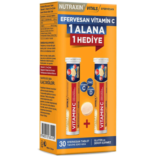 Nutraxin Efervesan - Vitamin C-D-ZINC 15 Efervesan Tablet - 1 ALANA 1 BEDAVA - Nutraxin