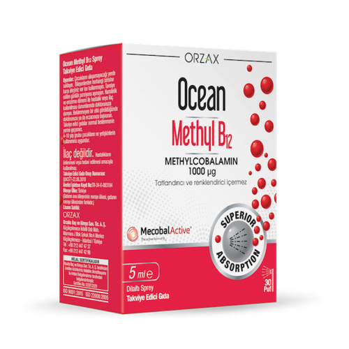 Orzax Ocean 1000 mg Methyl Cobalamin B12 Sprey 5 ml - Orzax