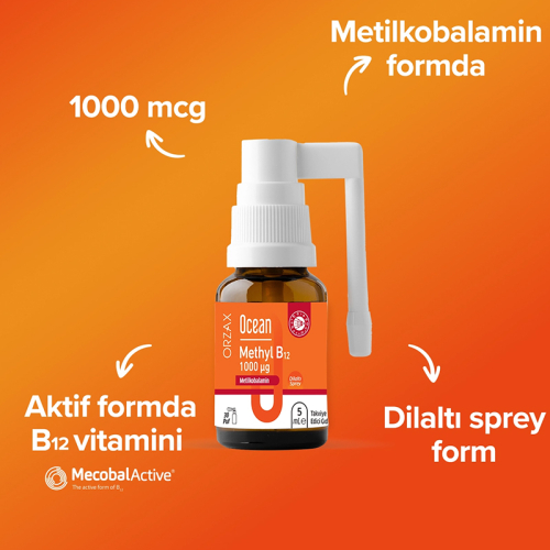 Orzax Ocean 1000 mg Methyl Cobalamin B12 Sprey 5 ml - 3