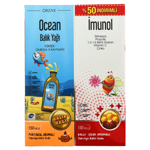 Orzax Ocean Balık Yağı+ Orzax Ocean Imunol Takviye Edici Gıda 150 ml İndirimli - Orzax