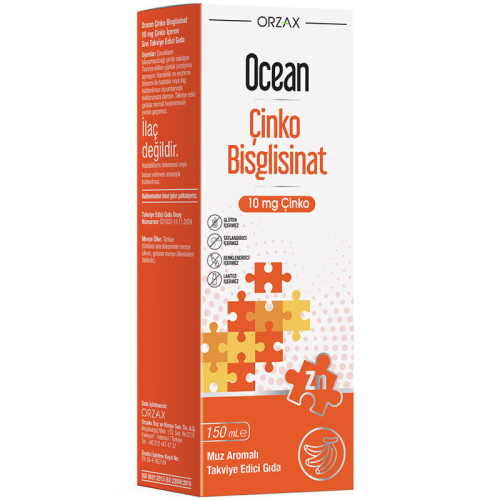 Orzax Ocean Çinko Bisglisinat 10 mg 150 ml - Muz Aromalı - 1