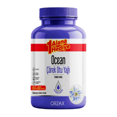 Orzax Ocean Çörek Otu Yağı 1000 mg 60 Kapsül | İkincisi Hediye - Orzax